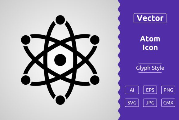 Vector Atom Glyph Icon: A Modern Graphic Asset for Creative Projects