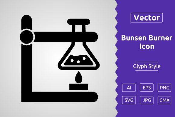 Vector Bunsen Burner Glyph Icon: A Modern Graphic Design Asset