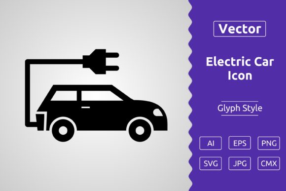 Vector Electric Car Glyph Icon Graphics