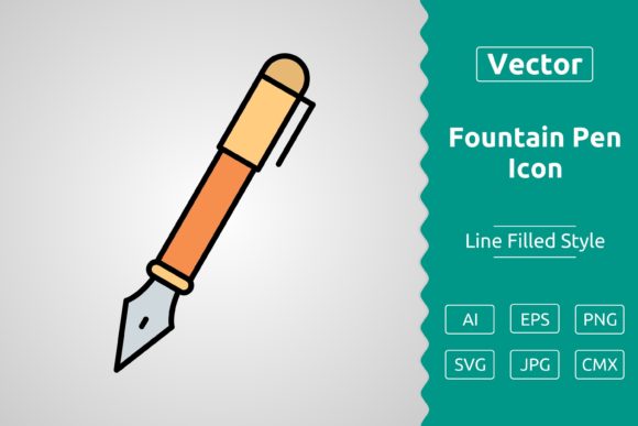 Vector Fountain Pen Filled Outline Icon Graphics