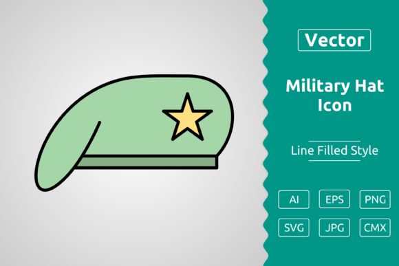 Vector Military Hat Filled Outline Icon for Brand Design
