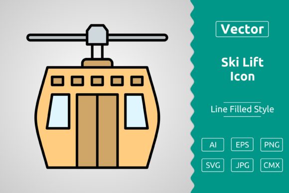 Vector Ski Lift Filled Outline Icon Graphics